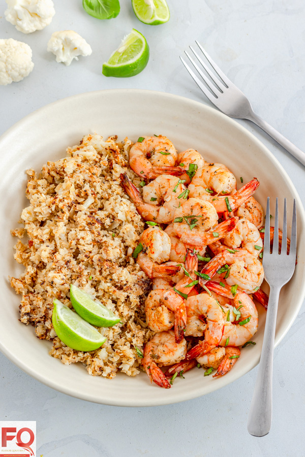 Sautéed Lemon-Garlic Shrimp over Cauliflower Rice