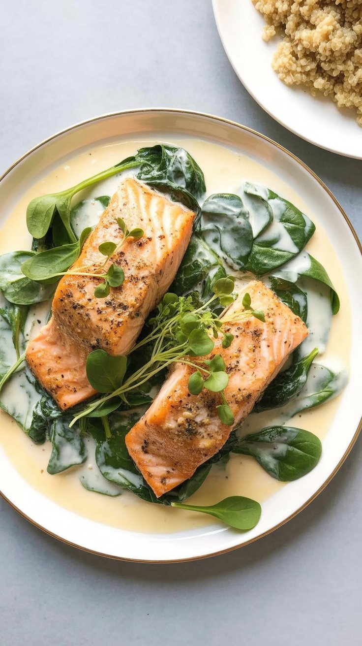 Honey-Glazed Salmon with Garlic Sauteed Spinach