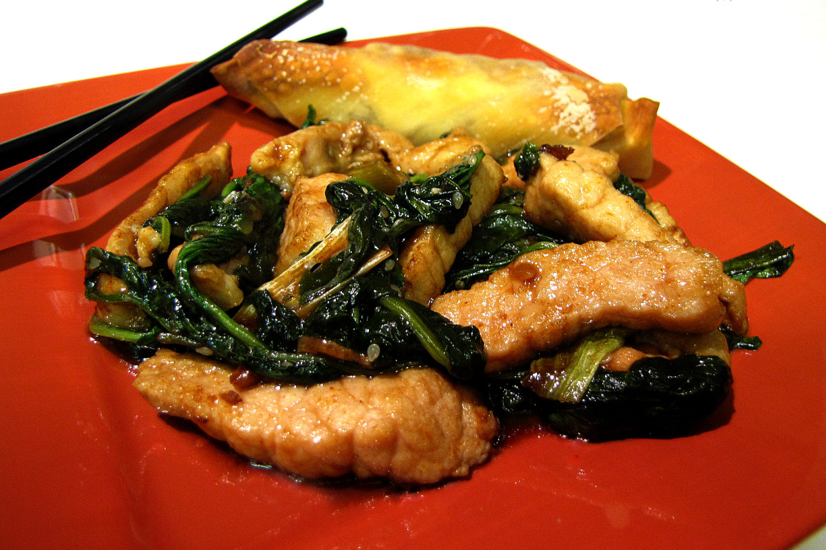 Spiced Pork Stir-Fry with Bell Peppers and Baby Spinach