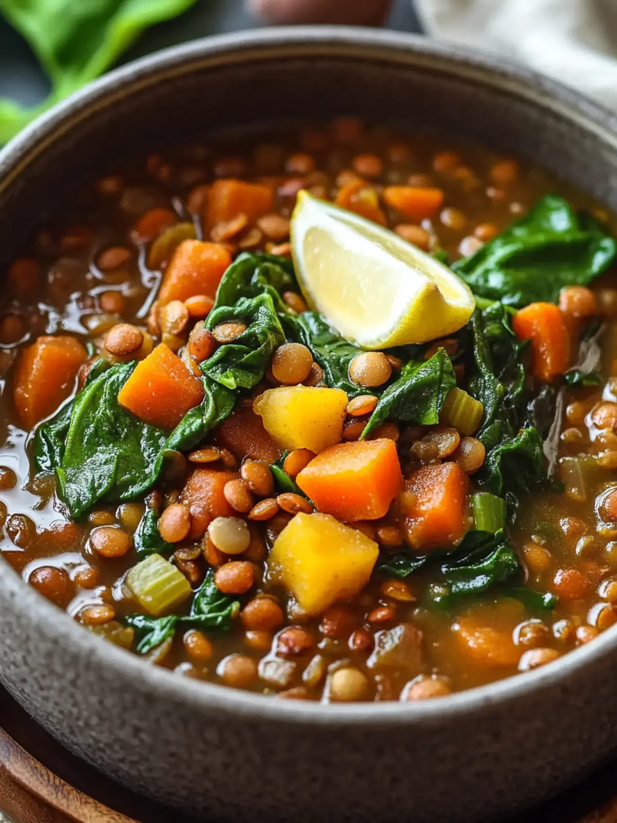 One-Pot Lentil and Vegetable Stew with Turmeric and Spinach