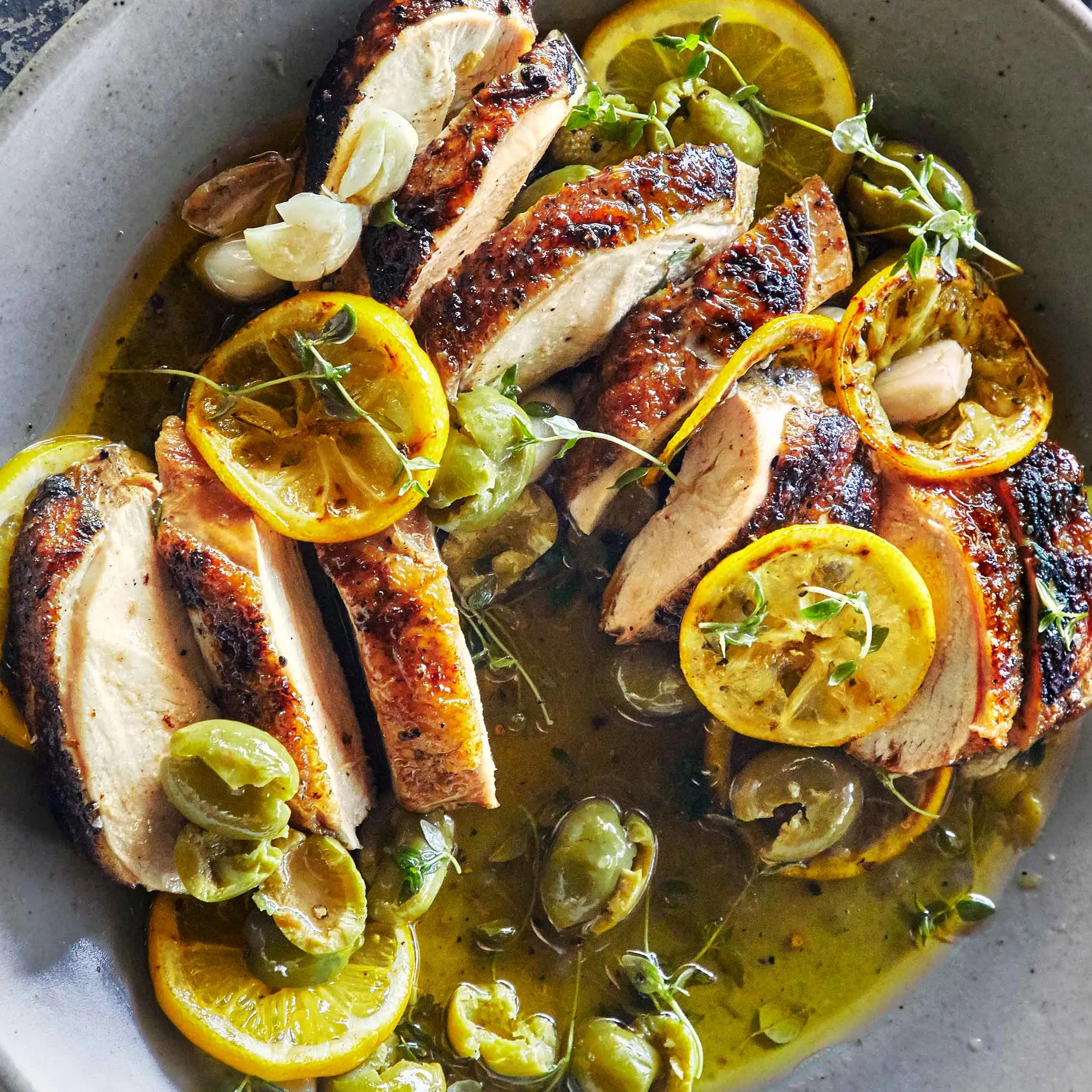 Grilled Lemon-Thyme Chicken with Charred Vegetable Medley