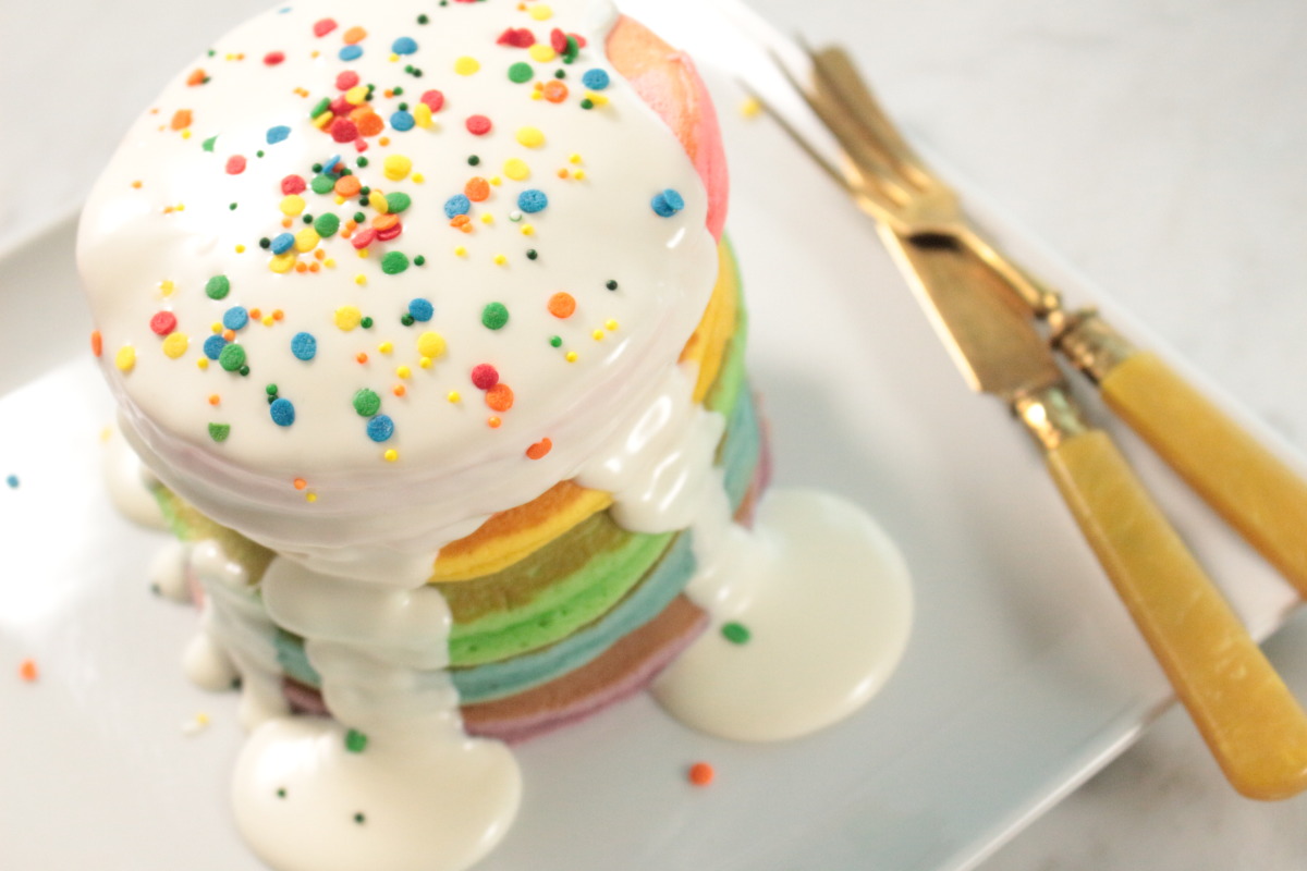 Pixel Perfect Pancakes with Rainbow Fruit