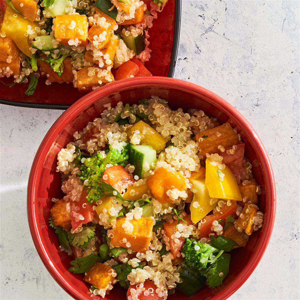 Fiber-Rich Quinoa Salad with Roasted Sweet Potatoes and Chickpeas