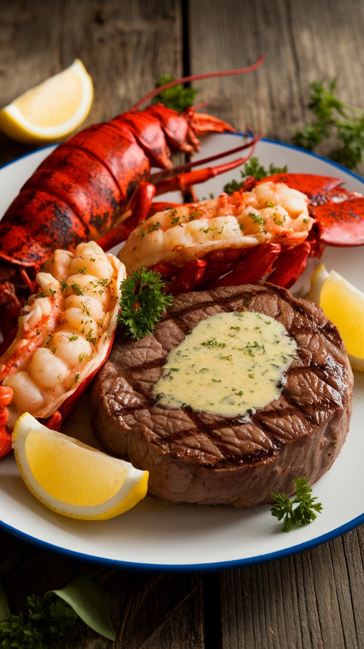 Pan-Seared Filet Mignon with Garlic Butter Lobster Tail