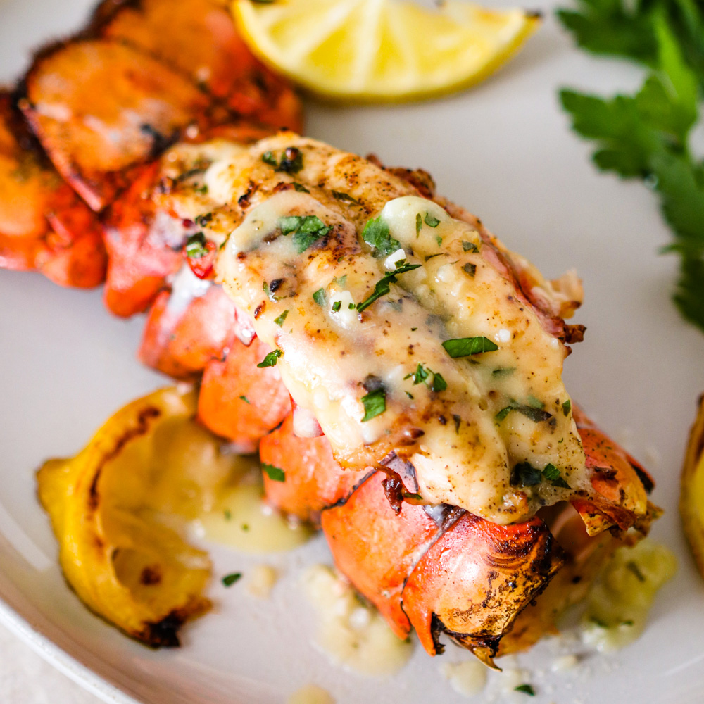 Broiled Lobster Tails with Lemon Garlic Cream Sauce
