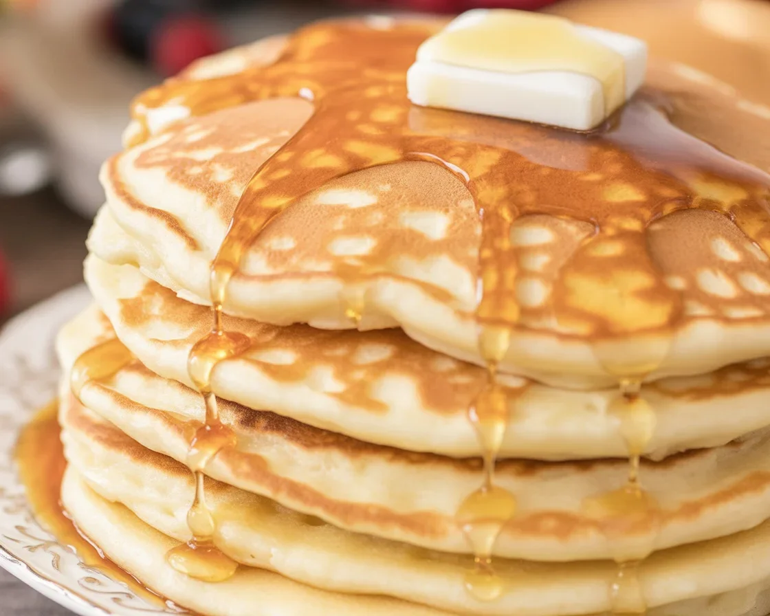 Doughy Buttermilk Pancakes with Vanilla Honey Drizzle