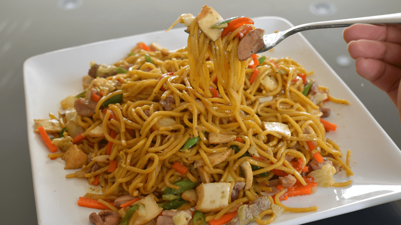 Filipino-Style Pancit Canton with Shrimp and Vegetables