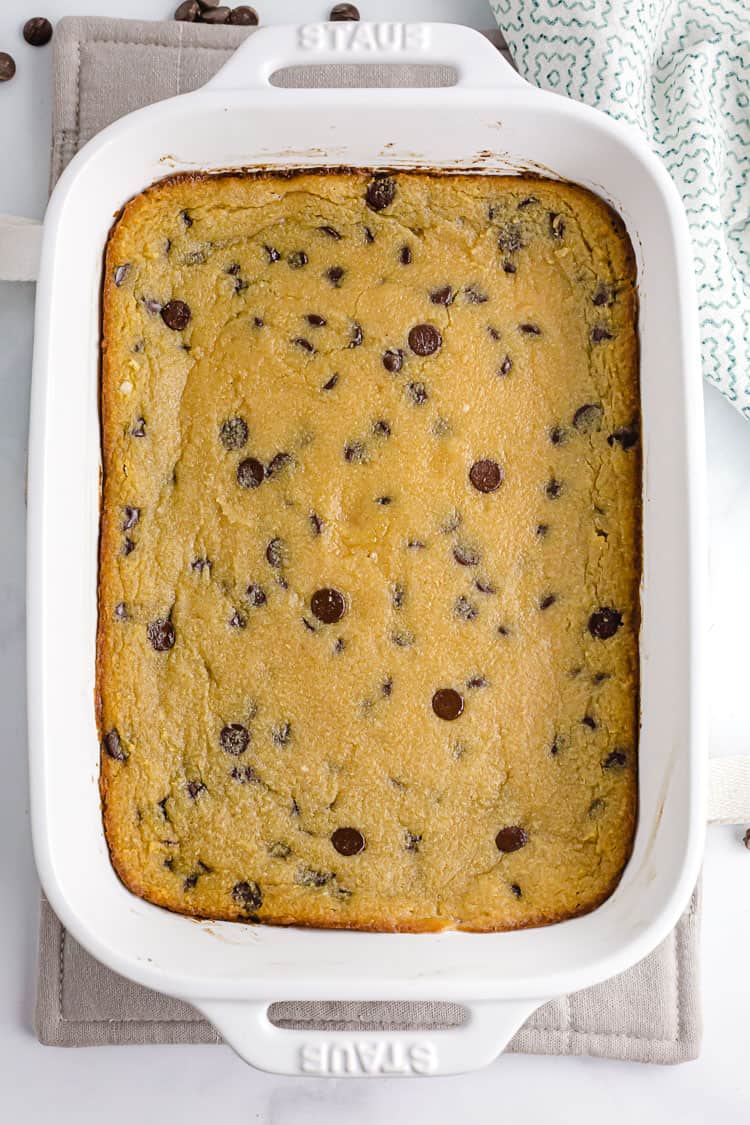 Scoopable Cookie Casserole with Chocolate Chunks