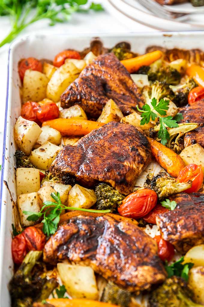 Pan-Seared Chicken with Balsamic Glaze and Roasted Vegetables