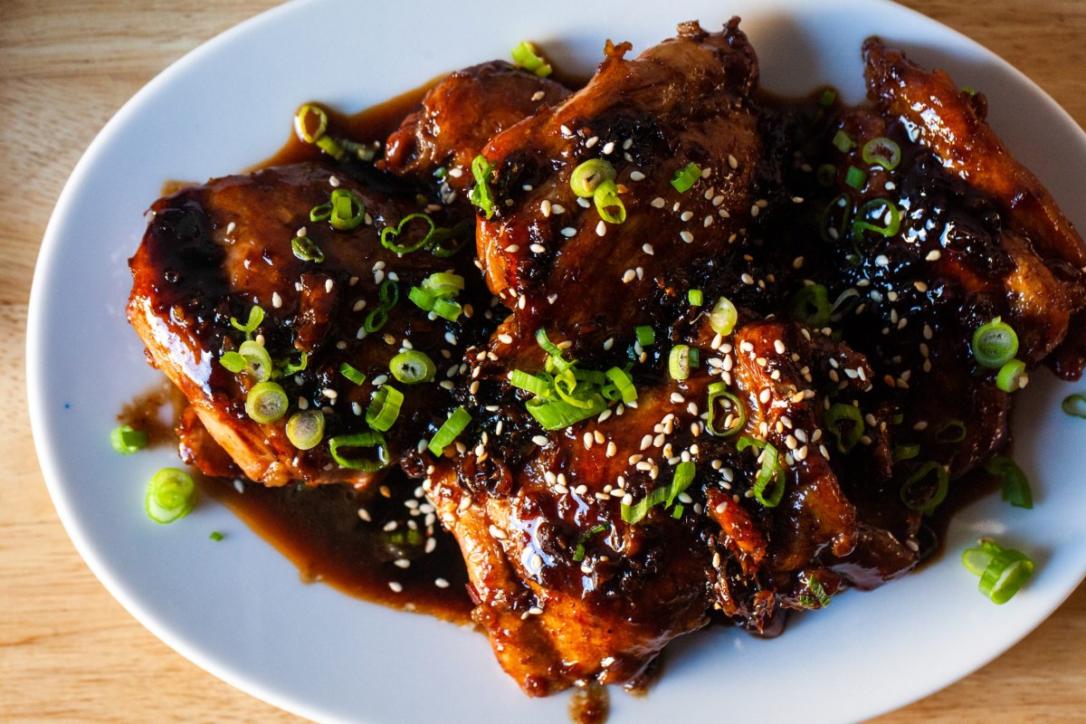 Soy-Glazed Chicken Thighs with Ginger Rice and Pickled Daikon