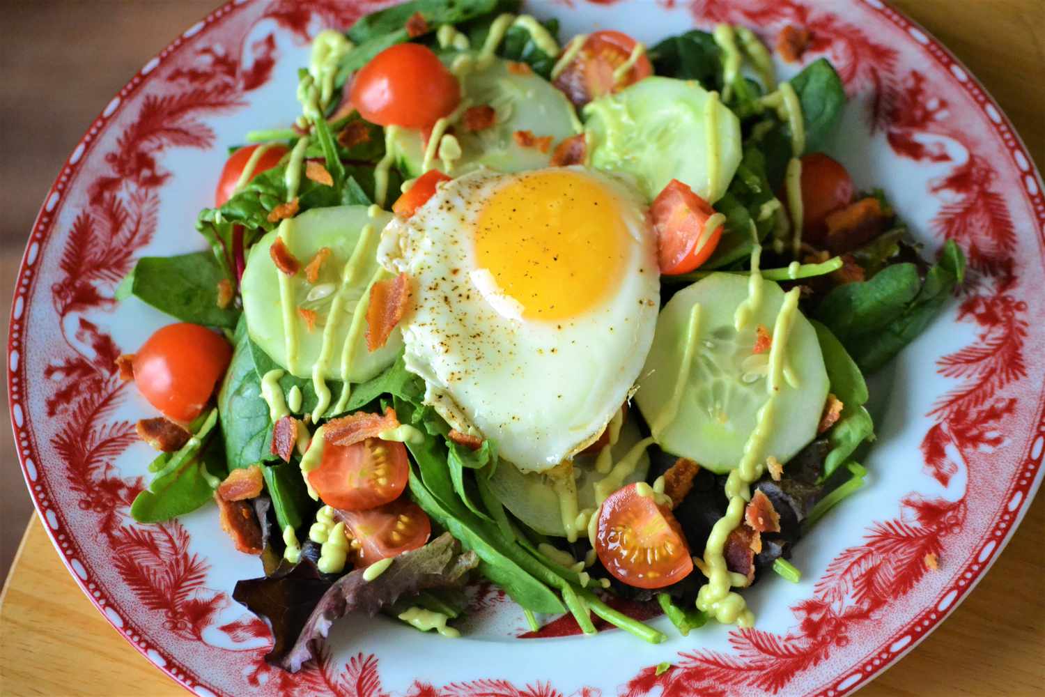 Avocado and Egg Breakfast Salad with Crispy Bacon