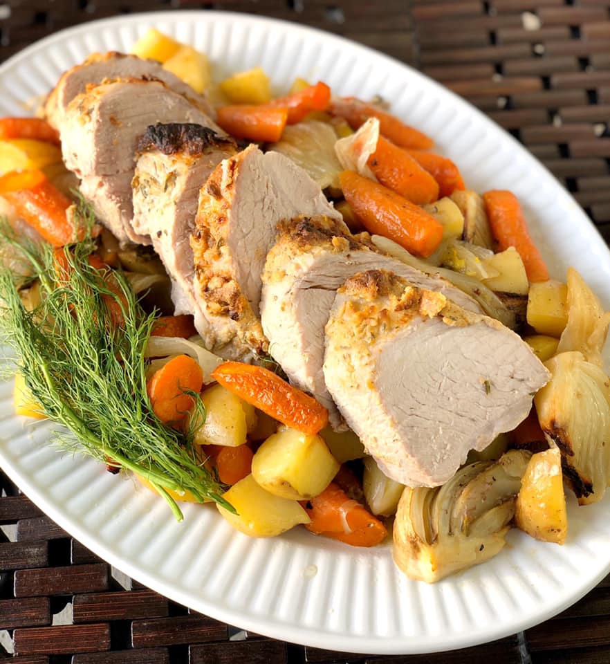 Baked Herb-Rubbed Pork Tenderloin with Roasted Root Vegetables