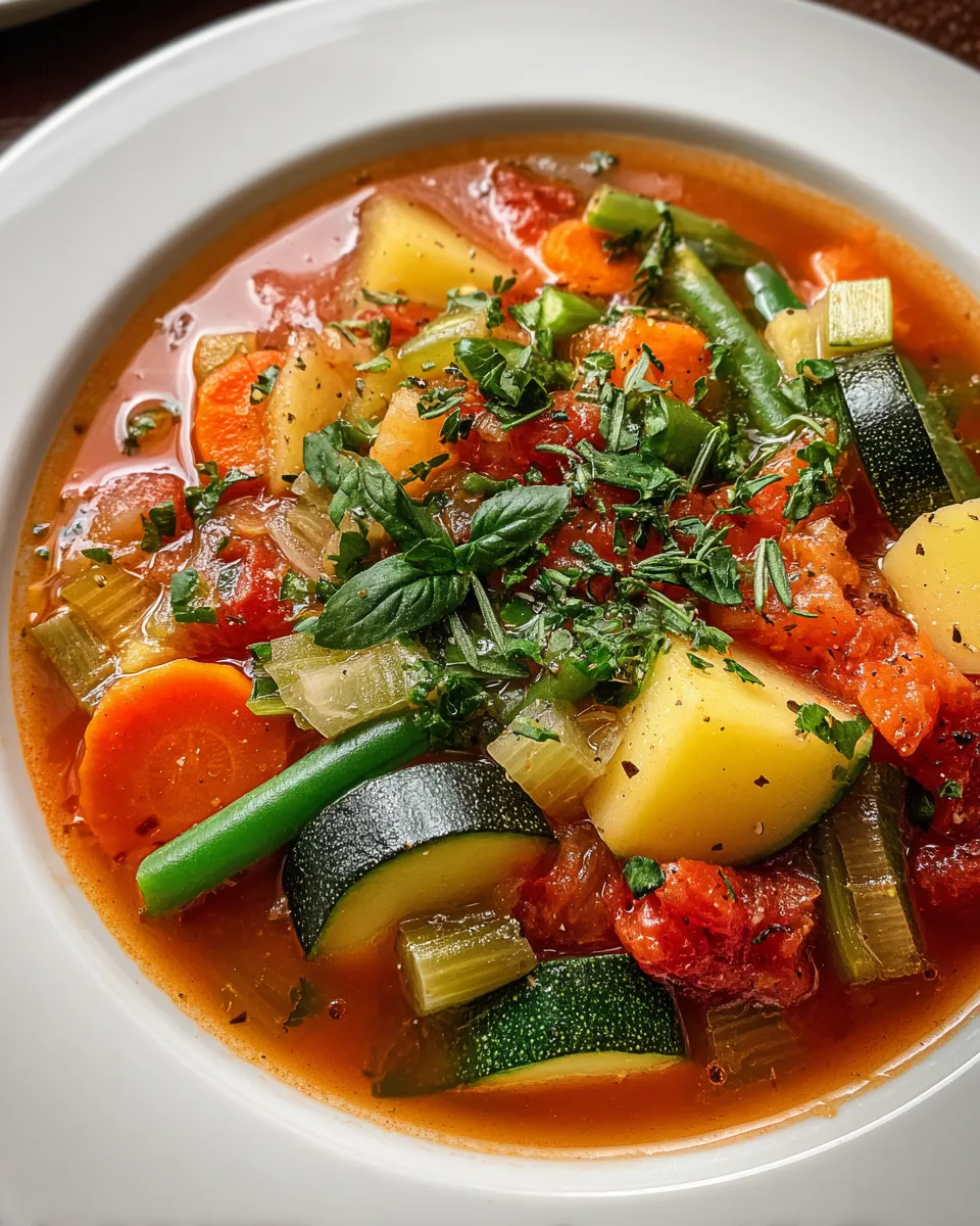 Homemade Rustic Vegetable Soup with Herb Infusion