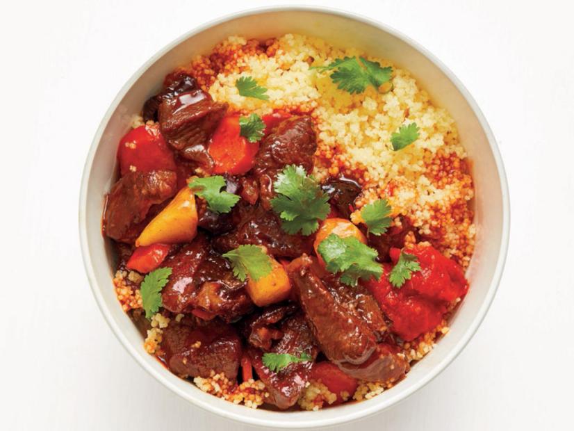 Slow Cooker Moroccan-Spiced Beef with Apricot and Almond Pilaf