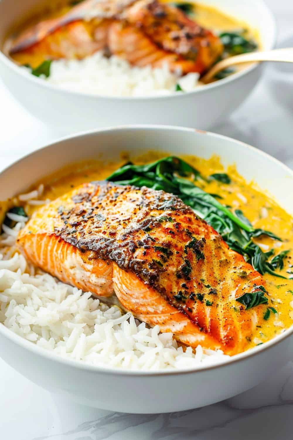 Coconut Curry Salmon with Spinach and Cauliflower Rice