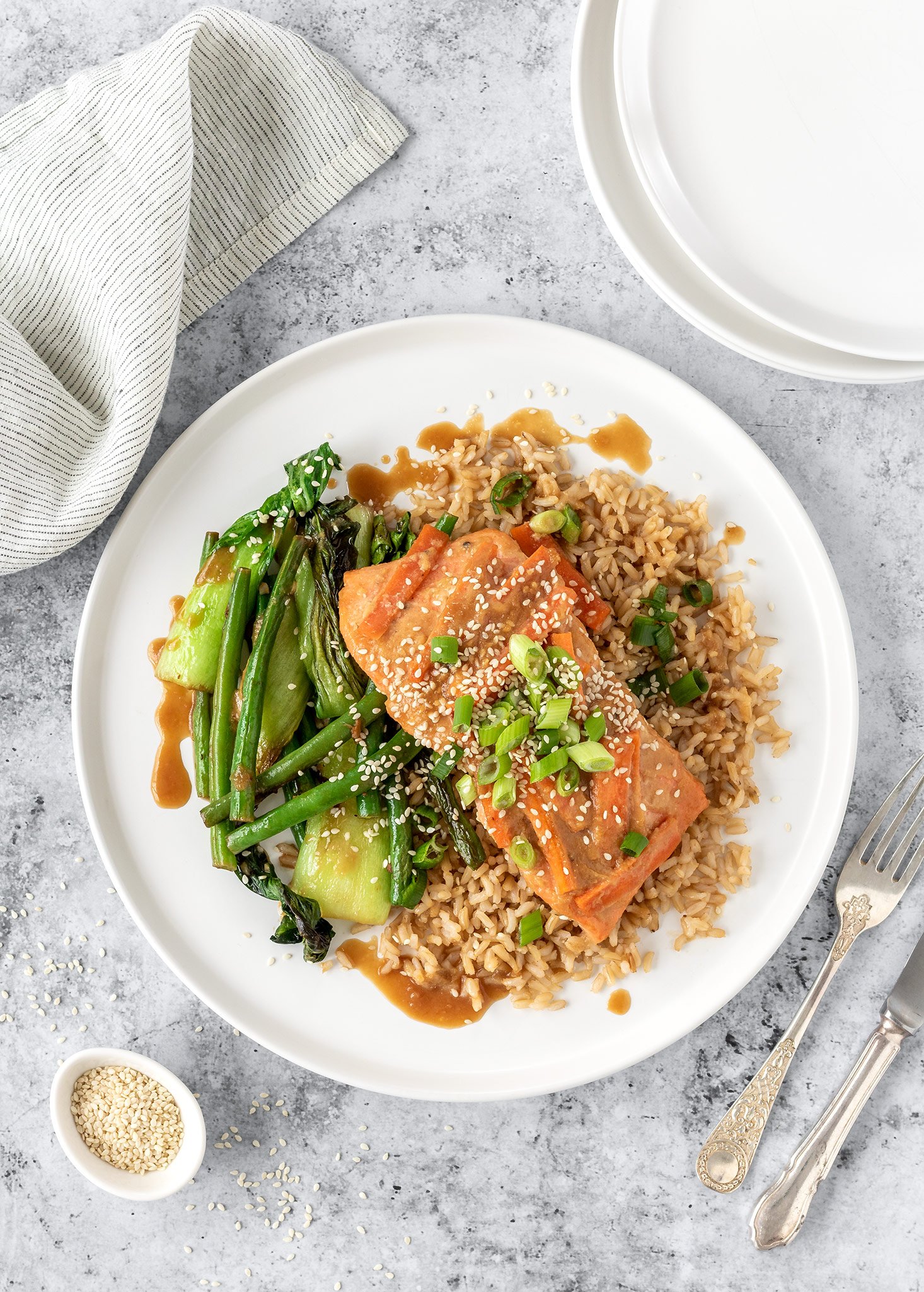 Miso-Glazed Baked Salmon with Sesame-Ginger Rice