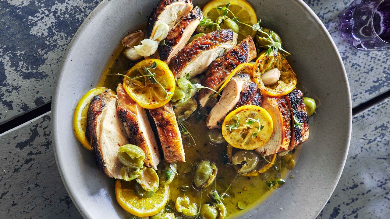 Grilled Lemon-Thyme Chicken with Spring Vegetable Medley