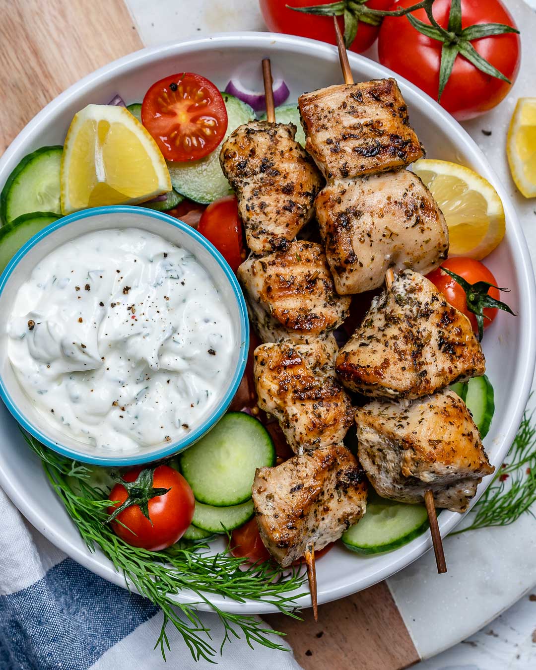 Grilled Lemon-Garlic Chicken Skewers with Tzatziki