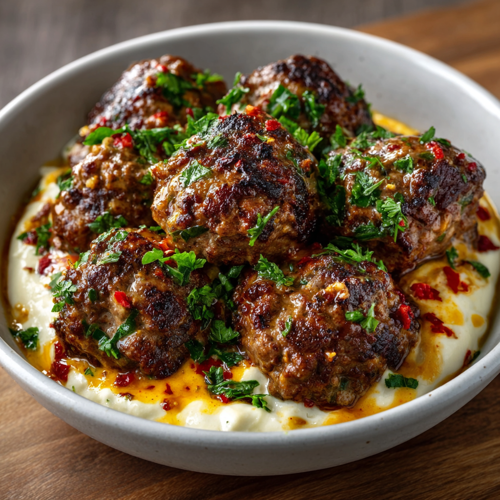 Moroccan-Spiced Lamb Meatballs with Harissa Yogurt