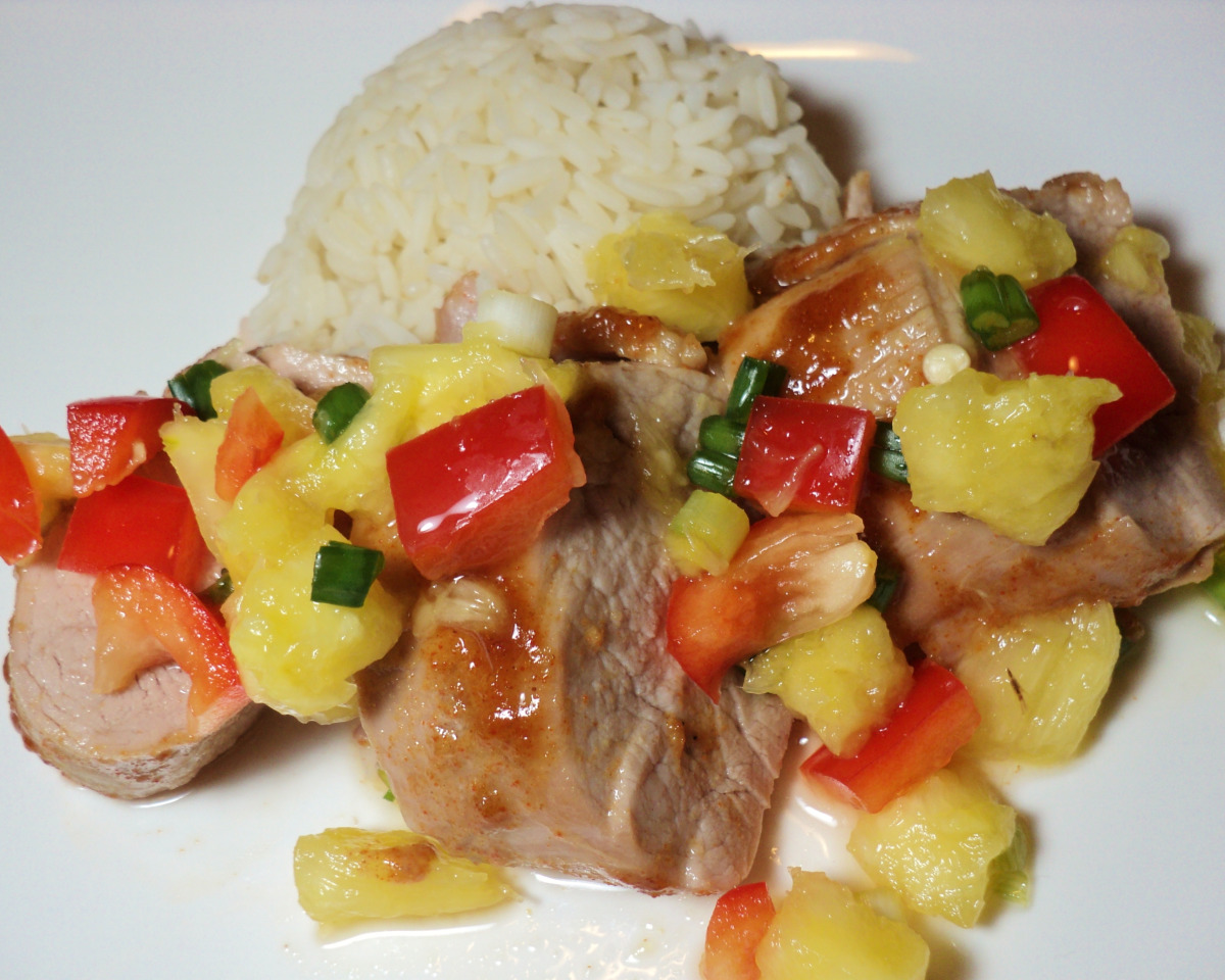 Rum-Glazed Caribbean Pork Tenderloin with Pineapple Relish