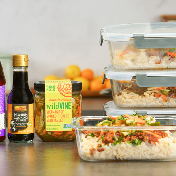 Layered Switch-Inspired Rice Bowl with Spiced Pork and Pickled Vegetables
