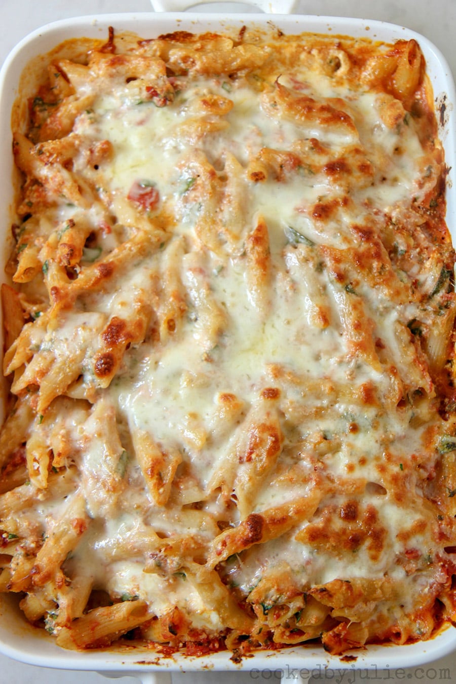 Layered Baked Ziti with Spinach and Mozzarella