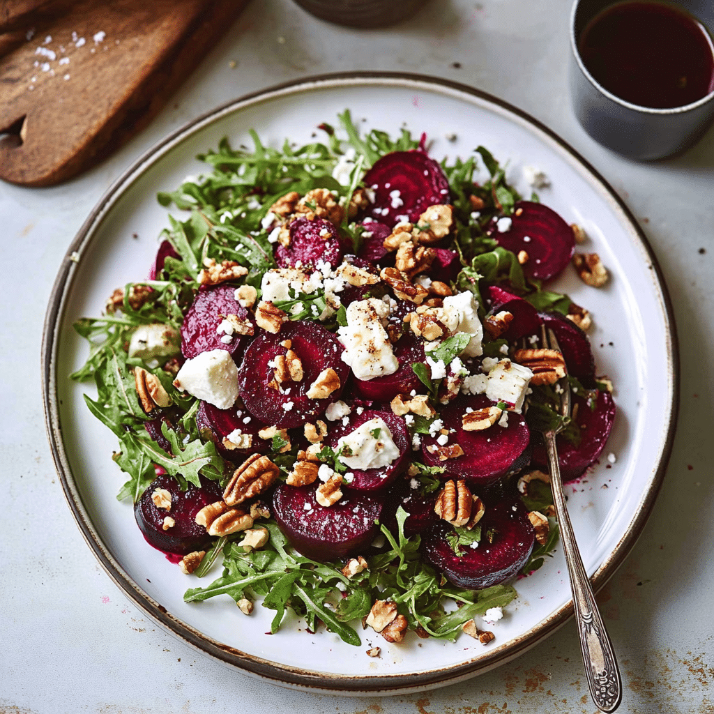 Roasted Garlic and Beetroot Salad with Goat Cheese Inspired by 9/11 Memorial Colors