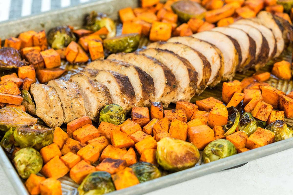 Sheet Pan Ancho Chili Pork Tenderloin with Roasted Sweet Potatoes