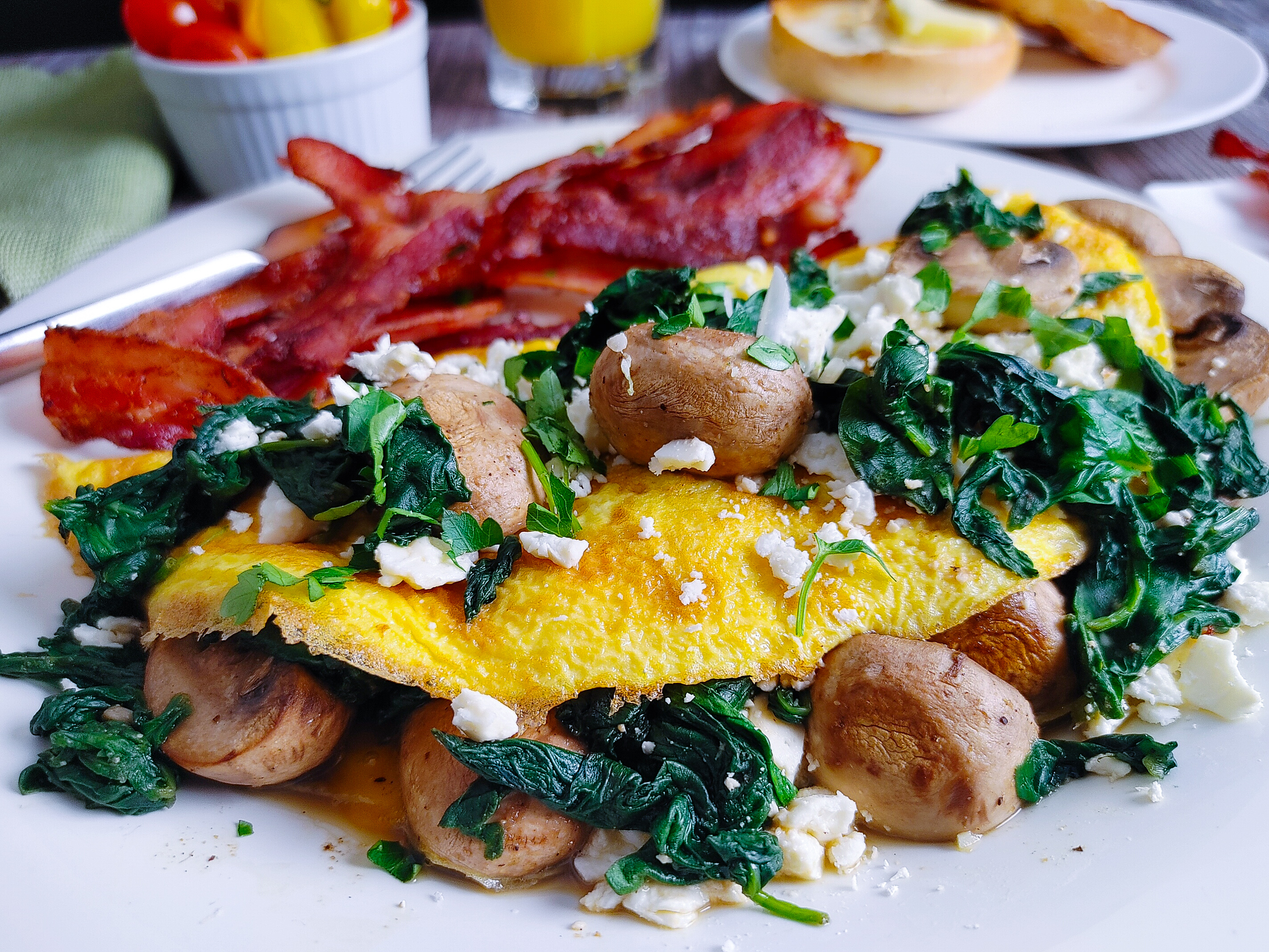 Sautéed Spinach and Mushroom Omelette with Feta