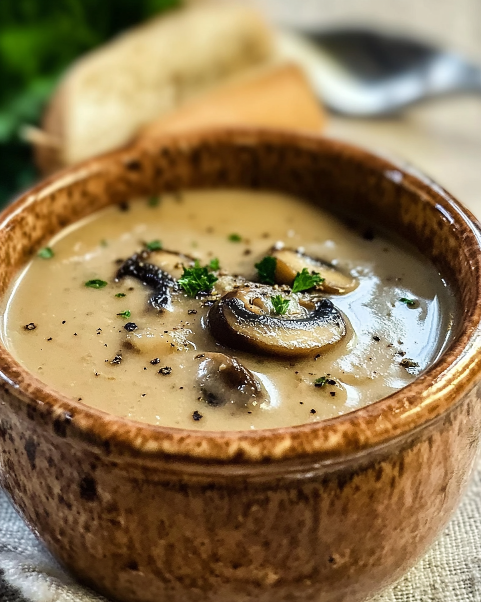 Roasted Mac Mini Mushroom and Garlic Soup