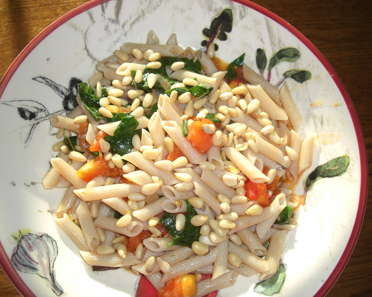 Tomato-Basil Pasta with Toasted Pine Nuts