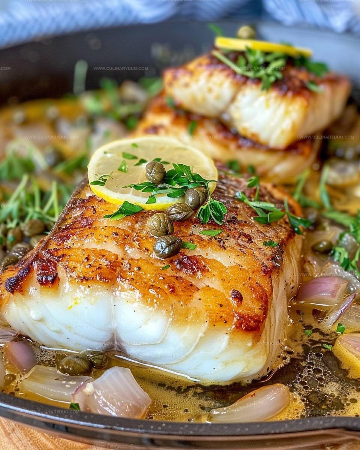 Pan-Seared Sea Bass with Garlic Lemon Caper Sauce