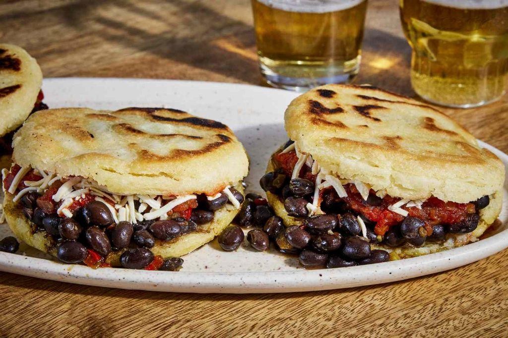 Pan-Fried Arepas with Black Beans and Queso Blanco