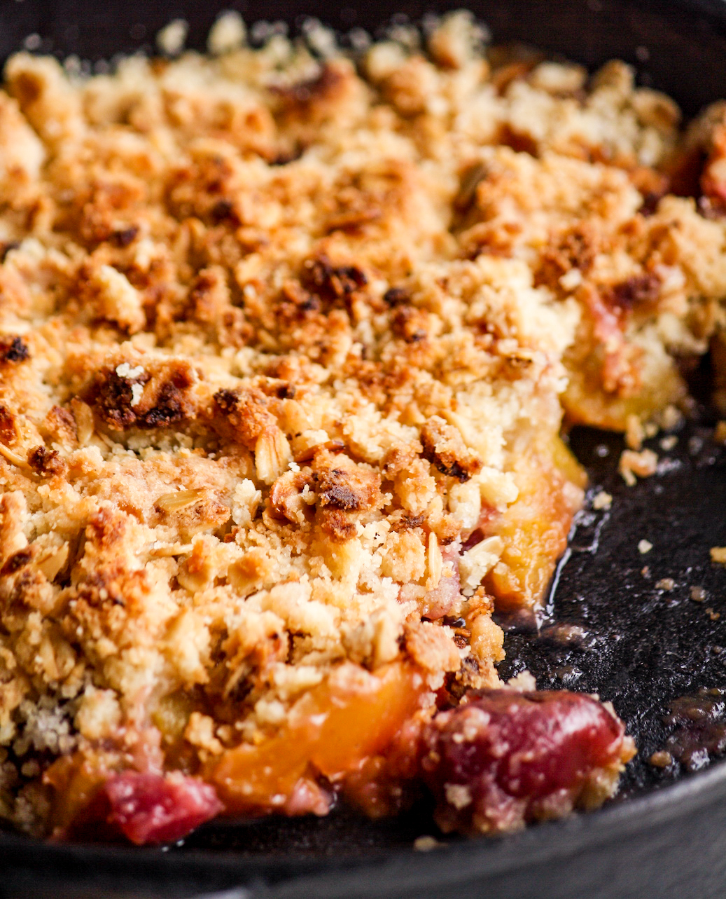 Sheet Pan Roasted Peach and Cherry Crumble