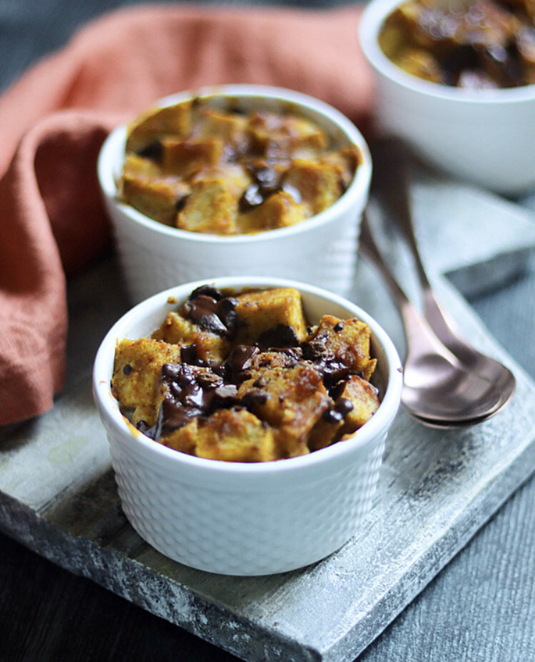Cinnamon-Spiced Chocolate and Pumpkin Bread Pudding