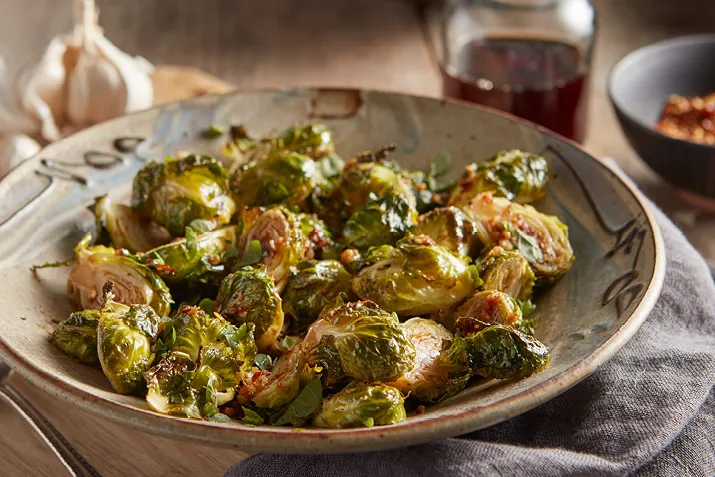 Herb-Roasted Brussels Sprouts with Maple-Balsamic Glaze