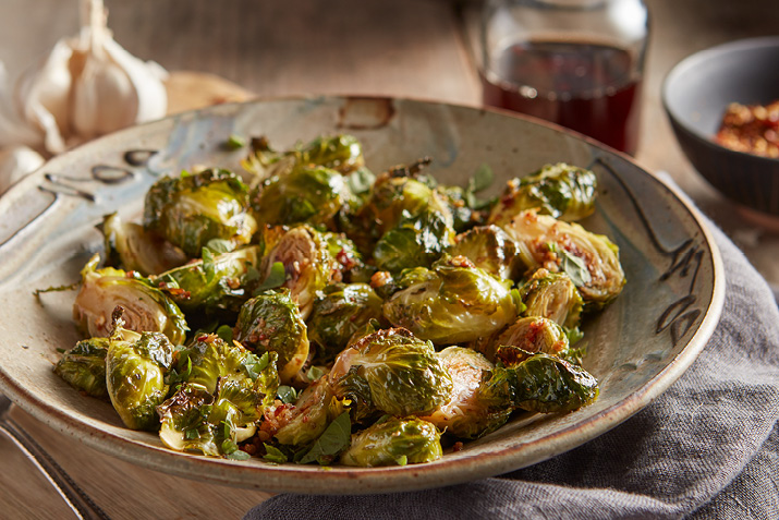 Herb-Roasted Brussels Sprouts with Maple-Balsamic Glaze
