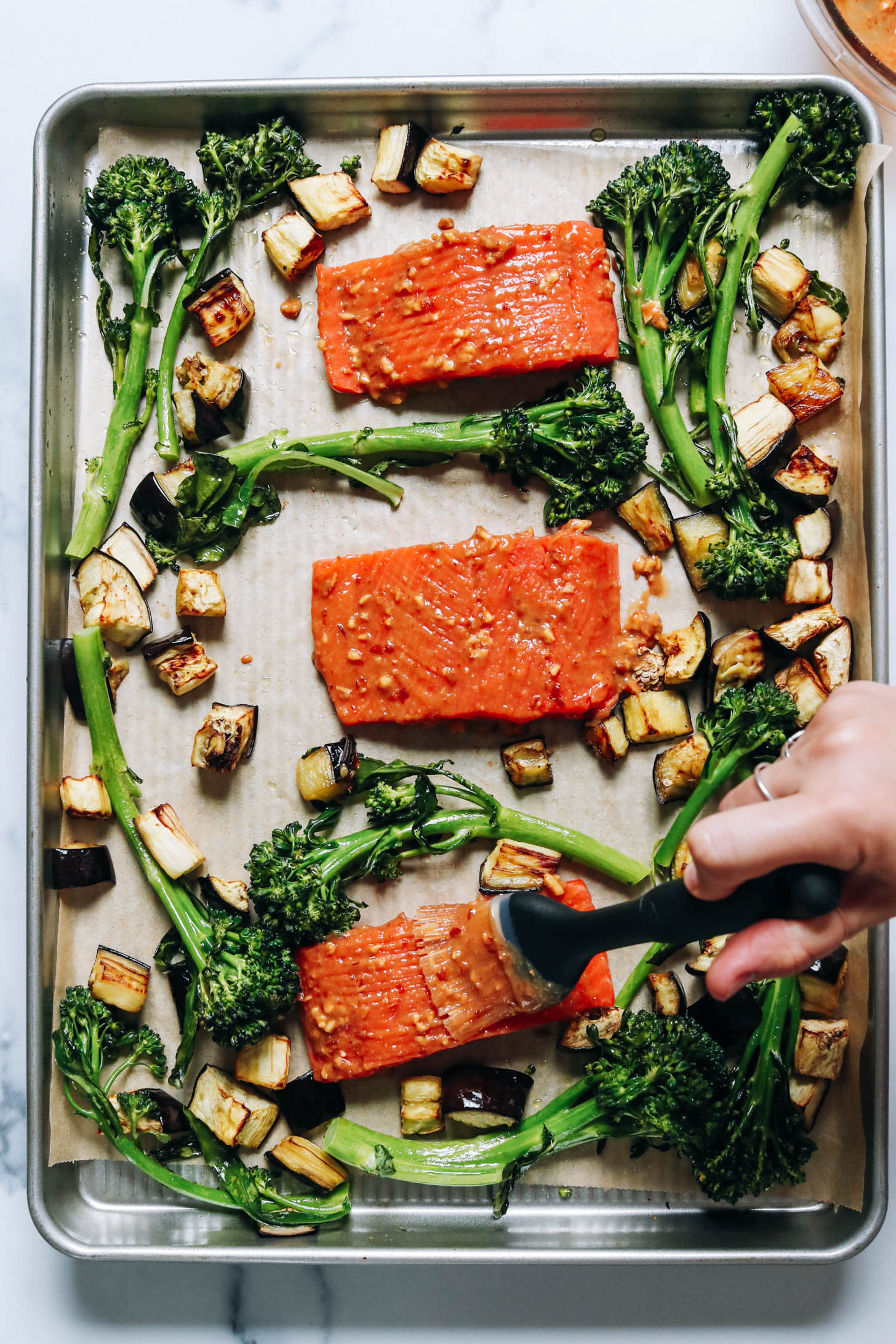Sheet Pan Miso-Glazed Salmon with Roasted Vegetables