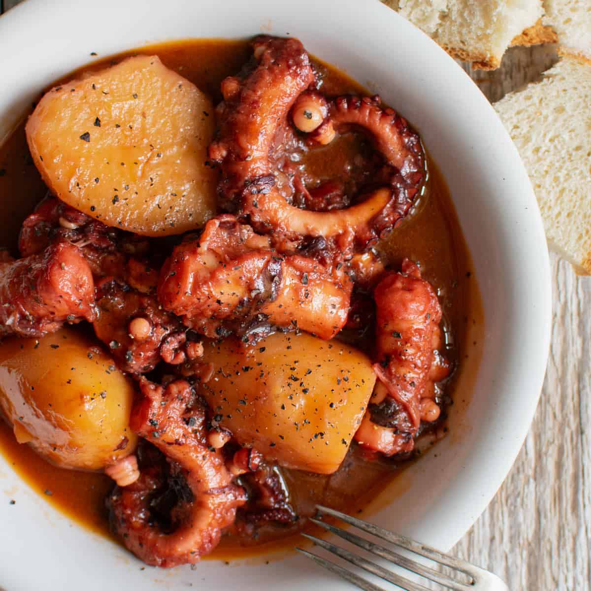 Sautéed Octopus with Tomato and Red Wine Reduction