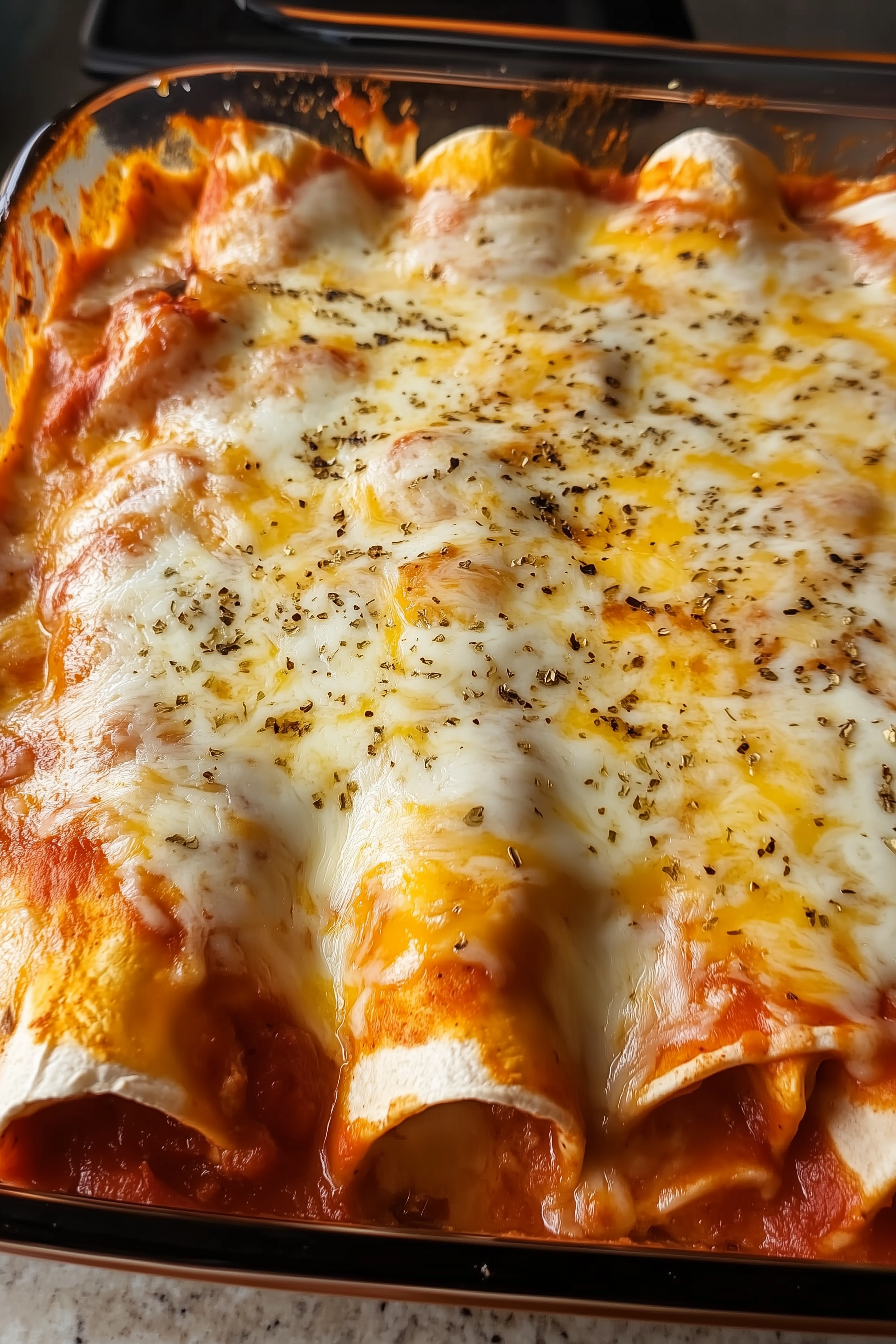 Baked Cheese Enchiladas with Red Chili Sauce