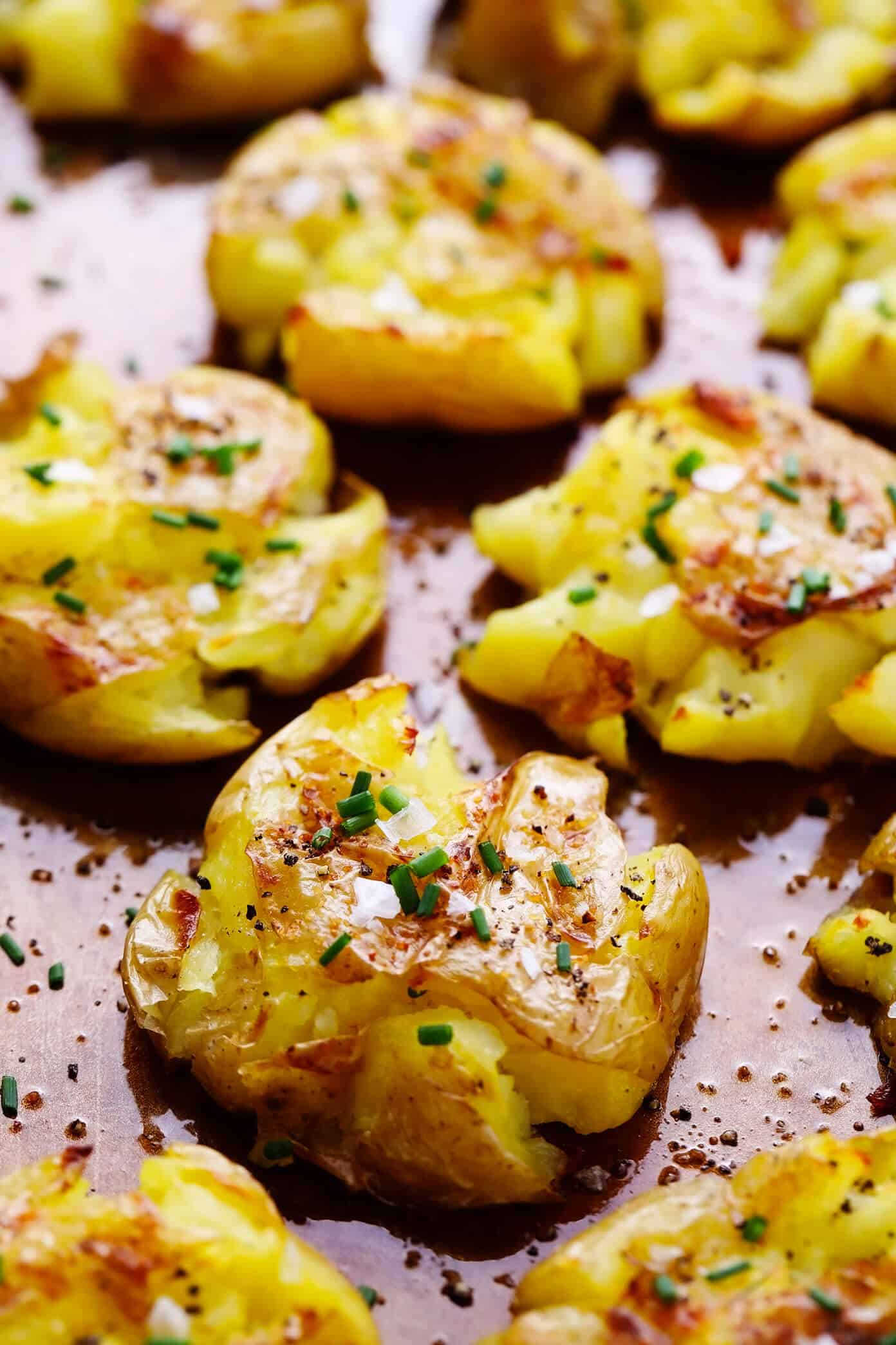 Oven-Roasted Smashed Potatoes with Garlic and Bacon