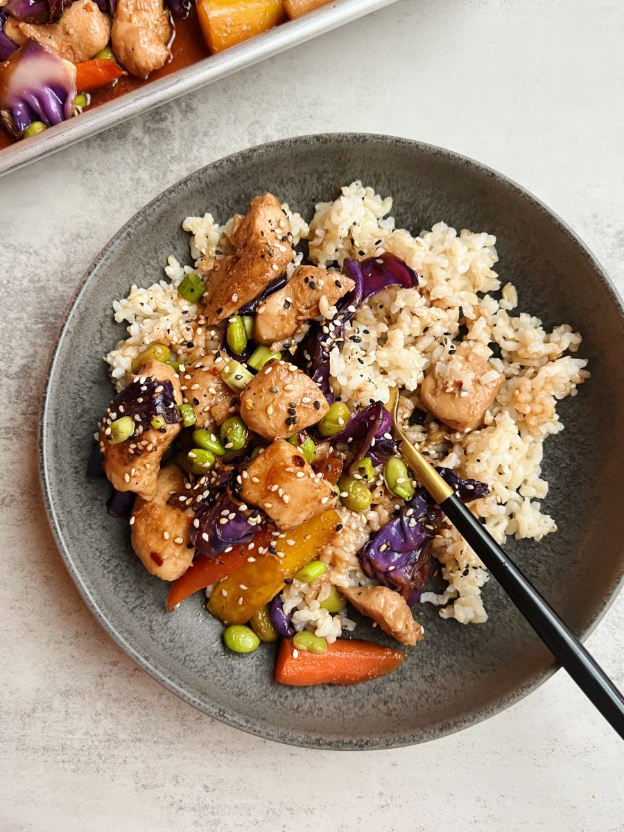 Honey-Sriracha Chicken & Veggie Sheet Pan