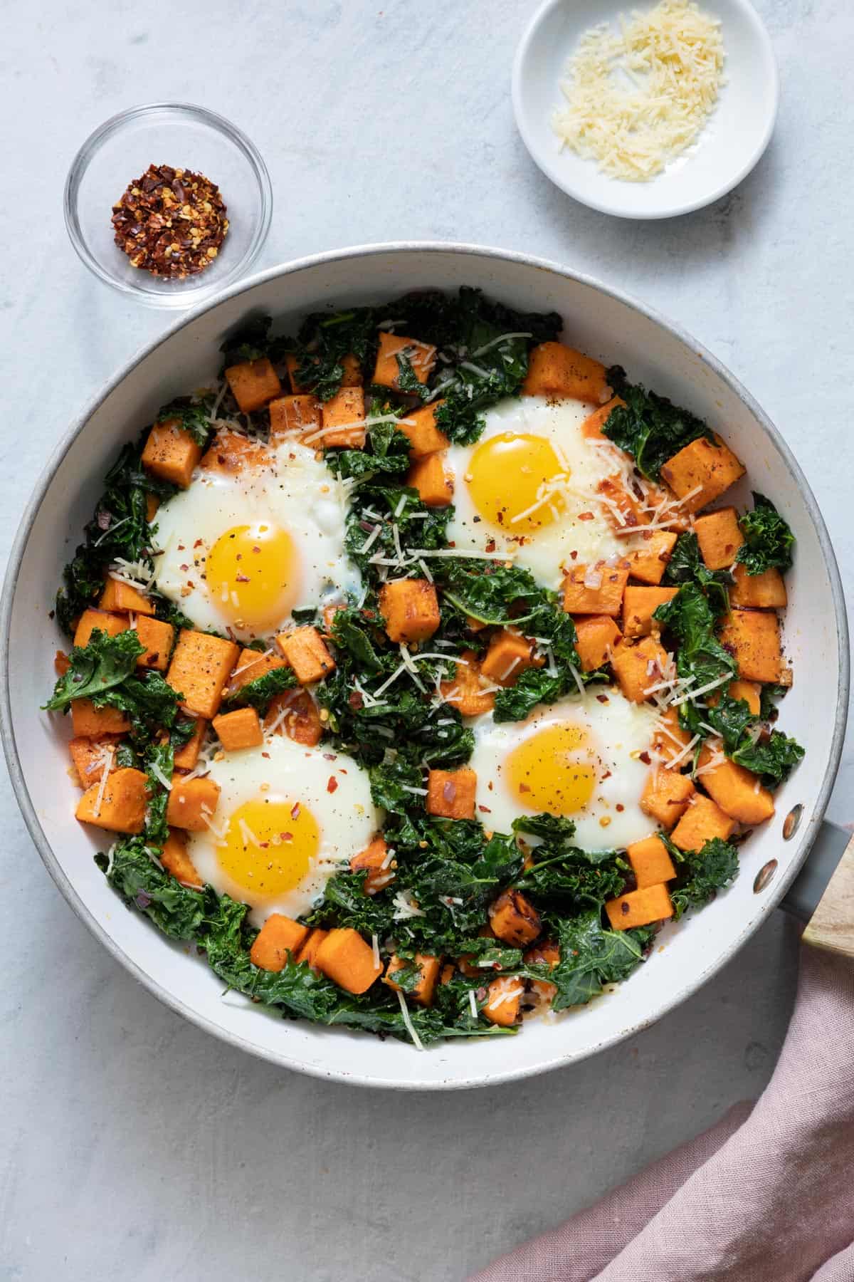 Vegetarian Breakfast Hash with Sweet Potato, Kale, and Feta