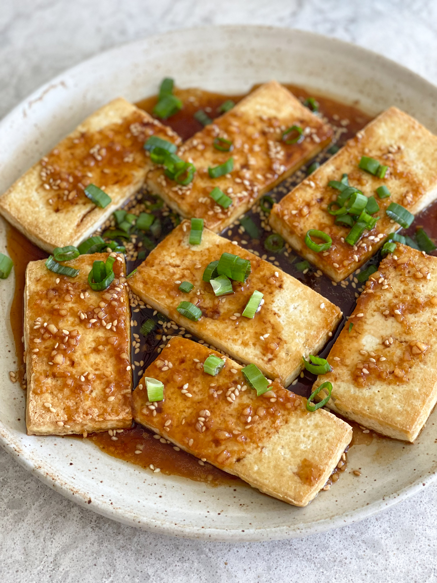 Pan-Fried Tofu with Ginger-Soy Glaze and Sesame Seeds