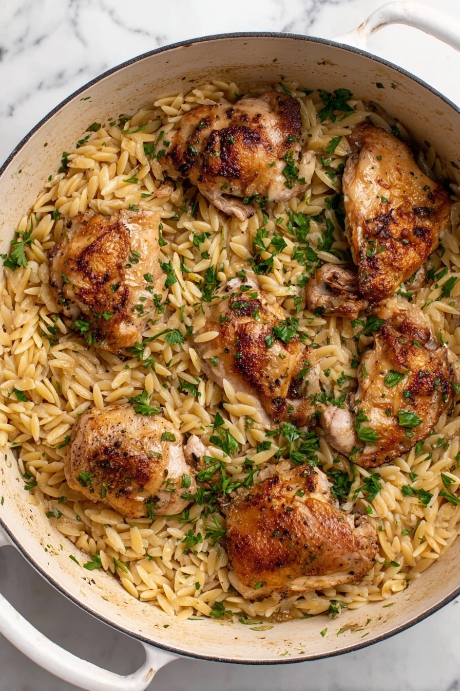 One-Pot Garlic Butter Chicken with Parmesan Orzo