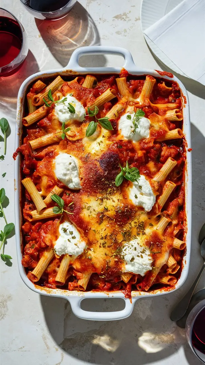 Italian Oven-Baked Ziti with Ricotta and Basil
