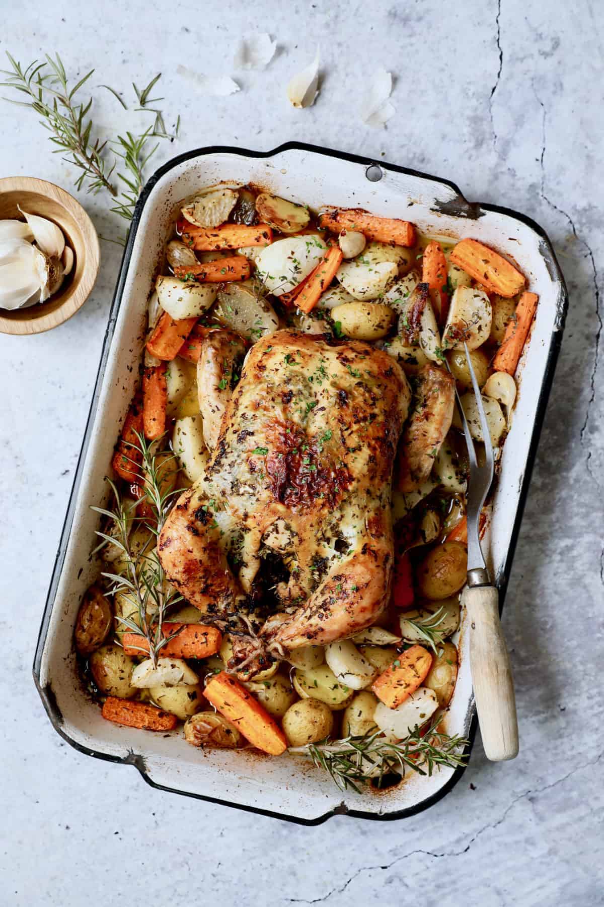 Sautéed Garlic Herb Chicken with Roasted Root Vegetables