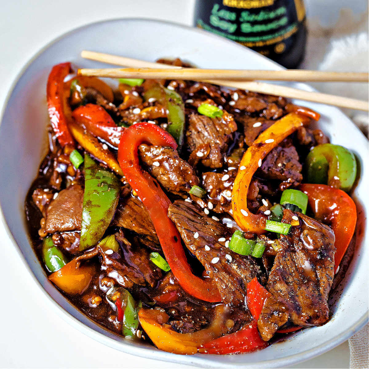 Stir-Fried Beef with Bell Peppers and Ginger Soy Glaze