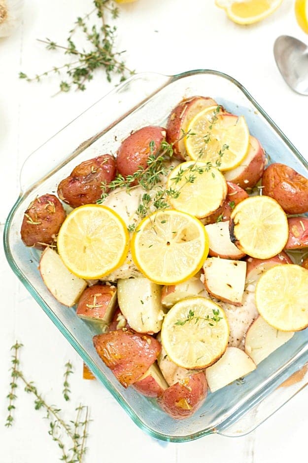 Baked Lemon-Rosemary Chicken with Garlic and Potatoes