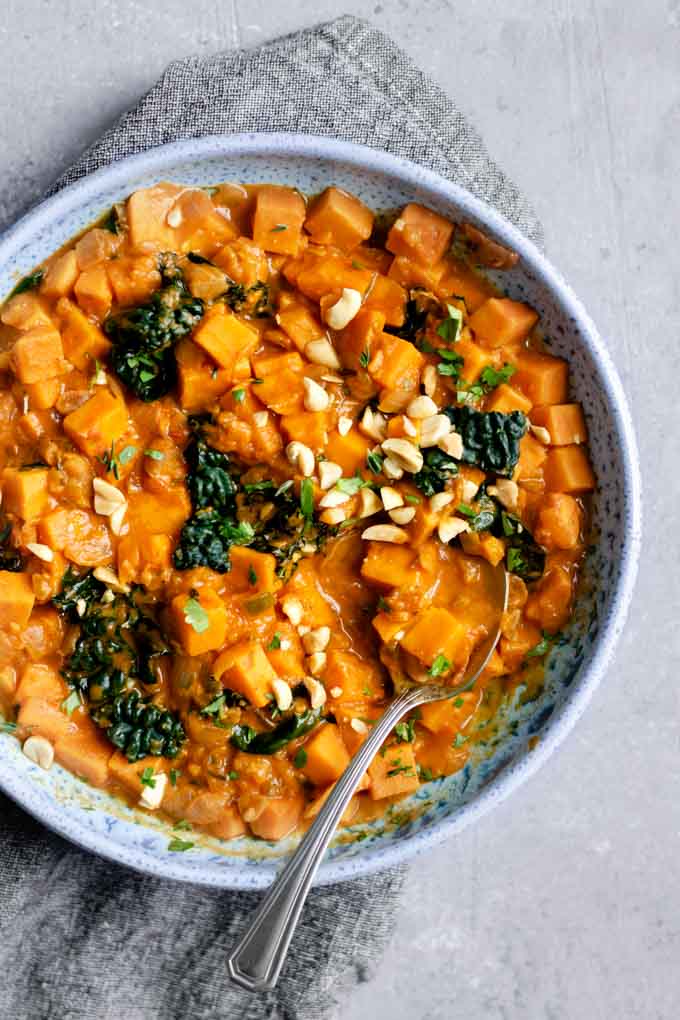 Spiced West African Peanut Stew with Sweet Potatoes and Greens